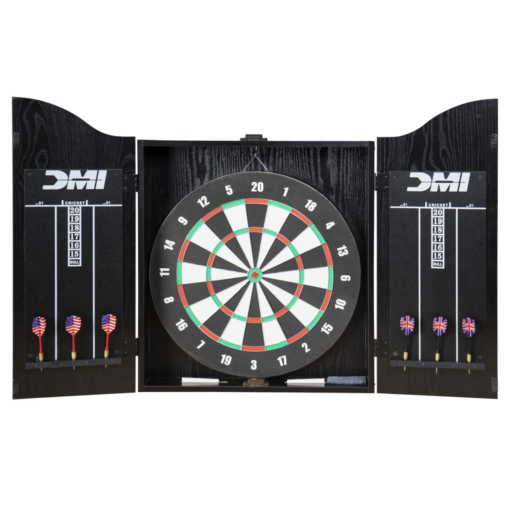 Dmi Sports Recreational Dartboard Cabinet Set - Includes Dartboard, Two Dart Sets, And Traditional Chalk Scoring