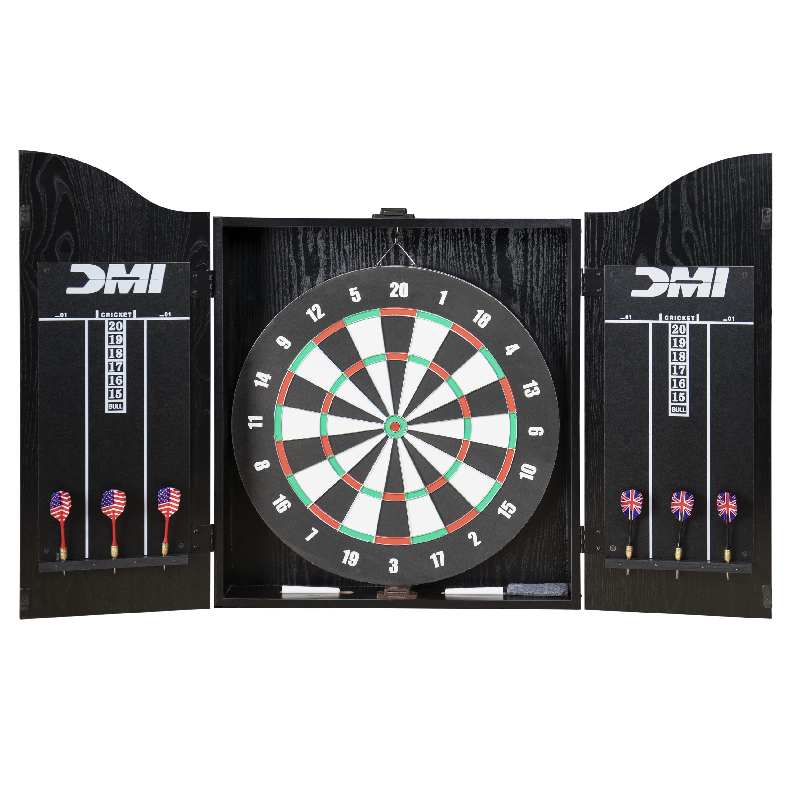 Dmi Sports Recreational Dartboard Cabinet Set - Includes Dartboard, Two Dart Sets, And Traditional Chalk Scoring