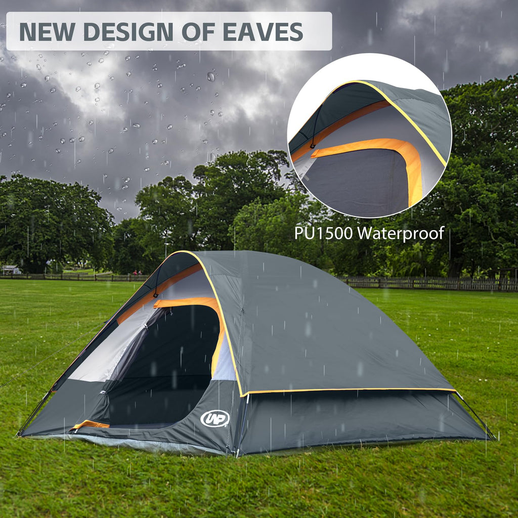 Camping Tent 4 Person, Waterproof Windproof Tent With Rainfly Easy Set Up-Portable Dome Tents For Camping (Gray)