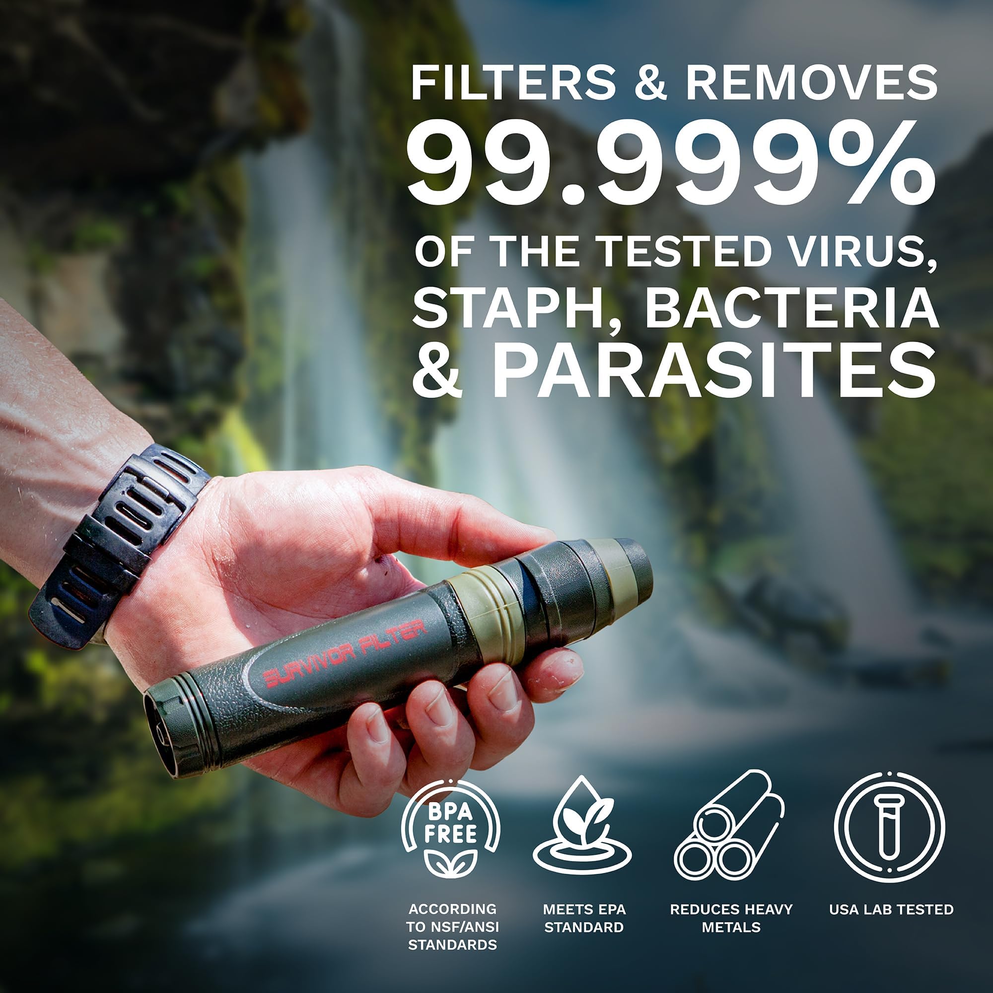 Survivor Filter Squeeze Kit - Water Purifier Survival Straw With Collapsible Water Bottle - Virus Tested Survival Straw With 3 S