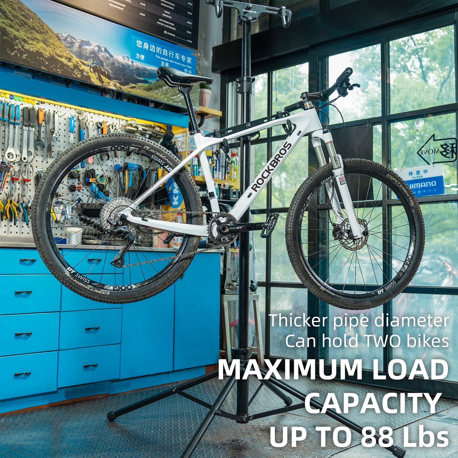 Rockbros 2 Bicycle Vertical Trailer Rack Indoor Bike Rack Gravity Wall Vertical Bike Stand Adjustable 68.11-110.2In For Road, Mt