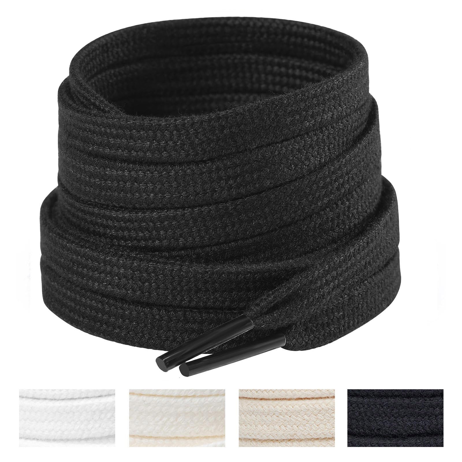 Handshop Wide Flat Athletic Shoelaces 516(2 Pair) - Shoe Laces For Sneakers And Casual Shoes Replacements Black 40 Inch (100Cm)
