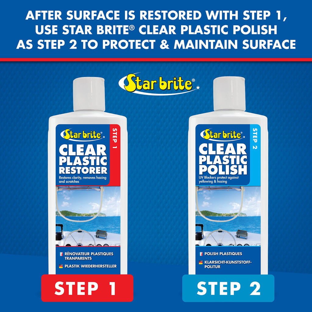 Star Brite Clear Plastic Restorer - Step 1 - Ultimate Solution For Restoring Shine & Clarity To Acrylic, Polycarbonate & Plastic