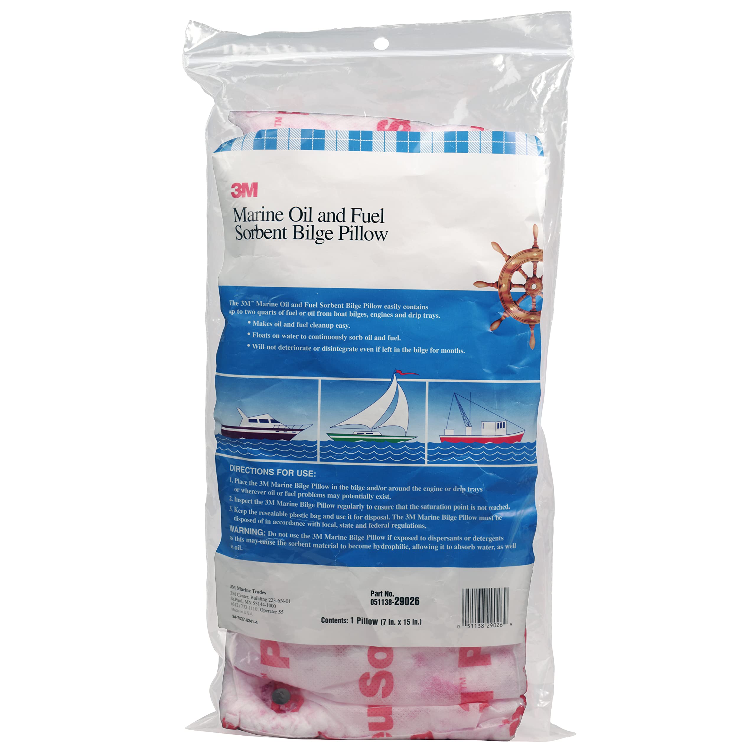 3M Marine Oil And Fuel Absorbent Bilge Pillow, 7'' X 15''