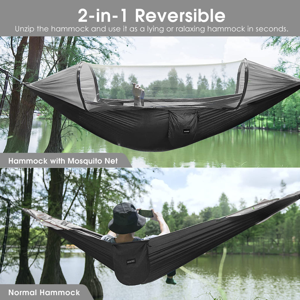 G4Free Large Camping Hammock With Mosquito Net 2 Person Pop-Up Parachute Lightweight Hanging Hammocks Tree Straps Swing Hammock
