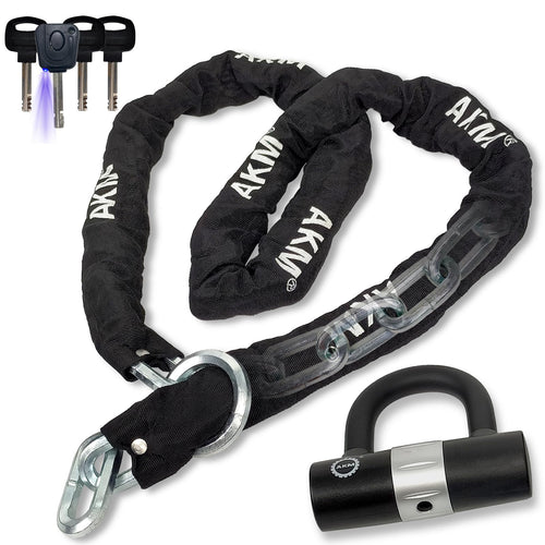 AKM Motorcycle Lock Chain Lock Anti-Theft 6.56ft/250cm Super Long Durable 12mm Thick Bike Chain Lock with 4 Keys Security 16mm U