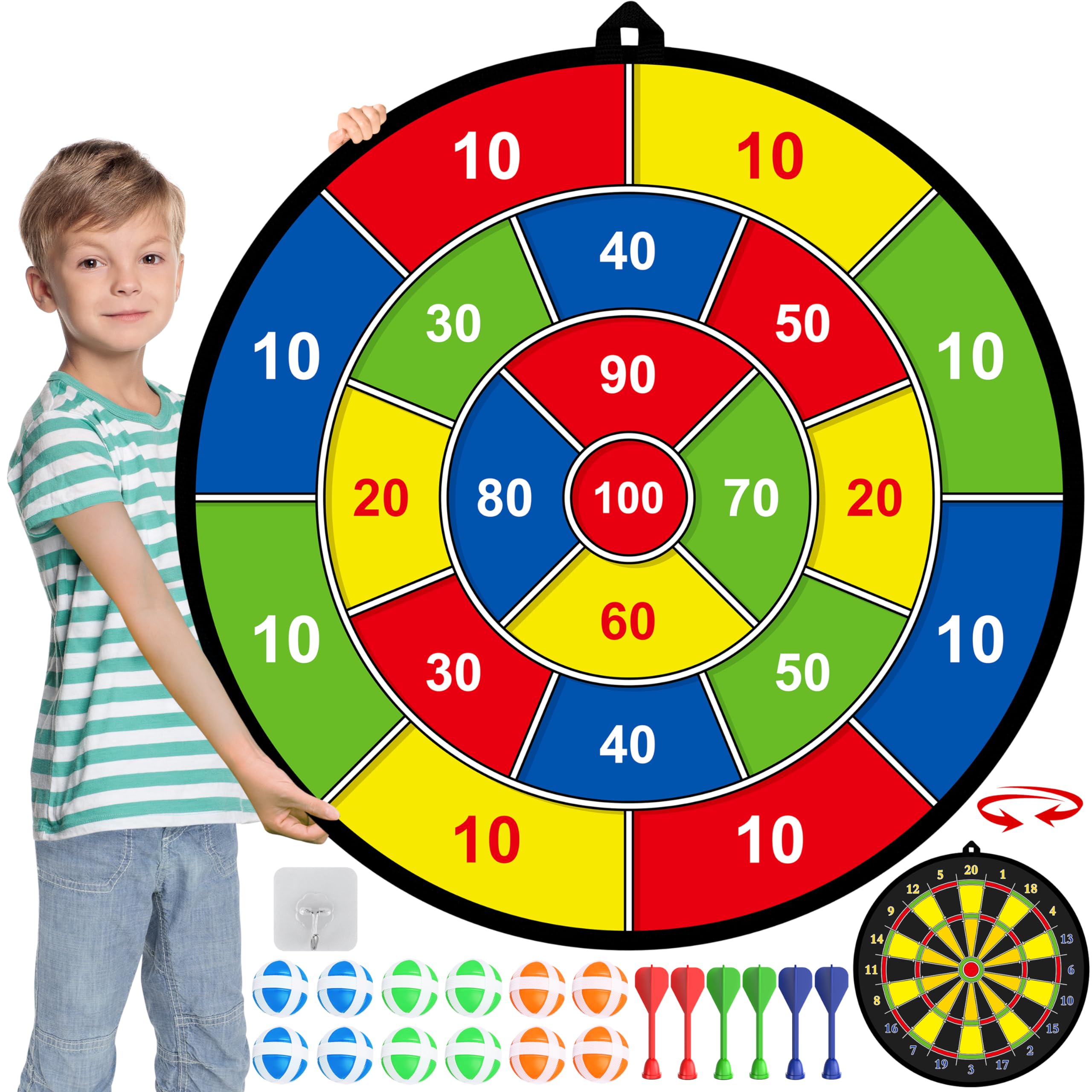 29'' Large Dart Board For Kids, Kids Double-Sided Dart Board With Sticky Balls And Darts, Indoor/Outdoor Sport Fun Party Play Ga