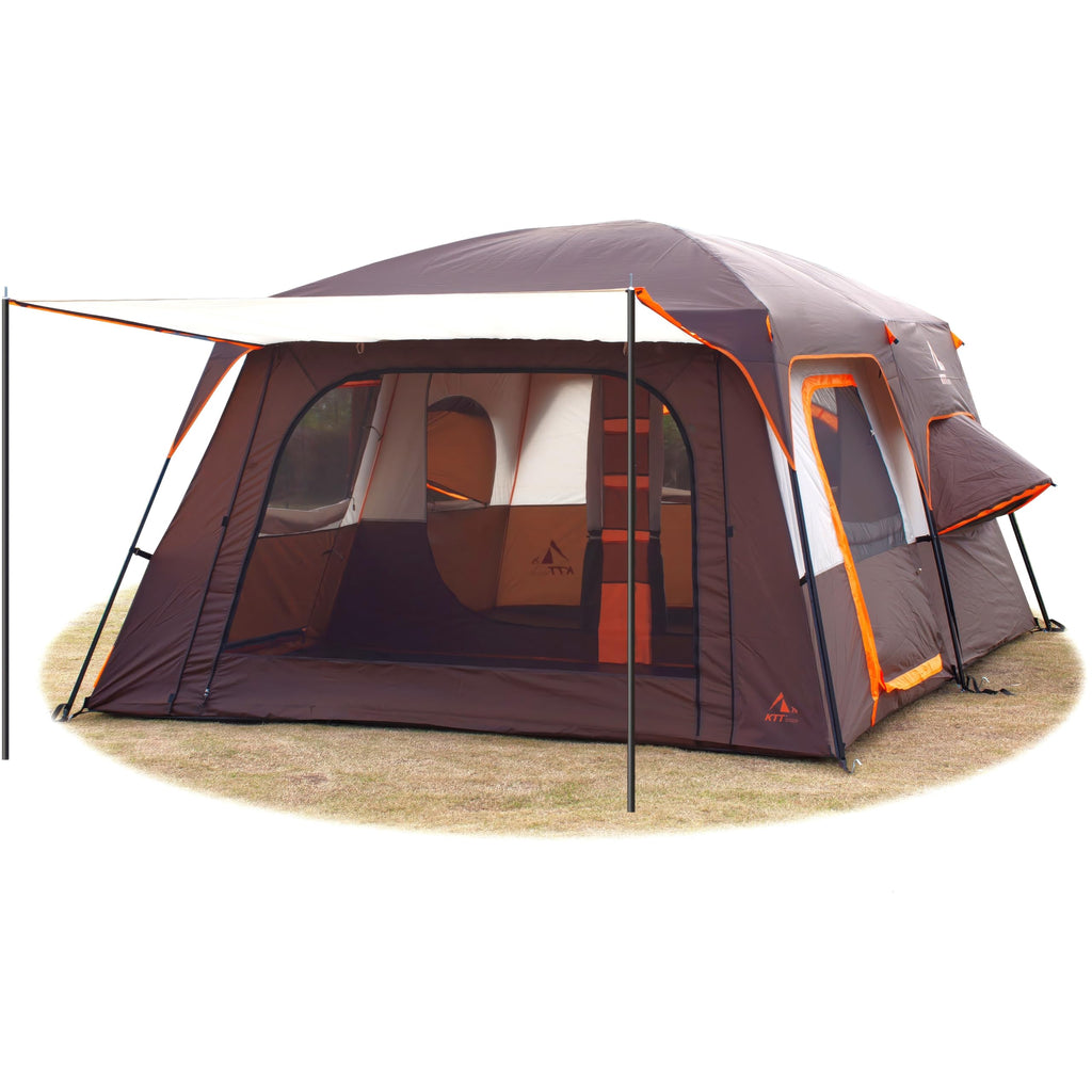 Ktt Extra Large Tent 12 Person,2 Bay-Windows,Family Cabin Tents,14.1'Lx10'Wx6.58'H,2 Rooms And 3 Doors 3 Windows With Mesh,Water