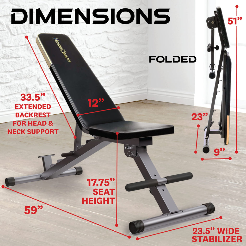 Fitness Reality 1000 Super Max - Adjustable Weight Bench Press For Incline Decline Workouts & Strength Training - Foldable For H