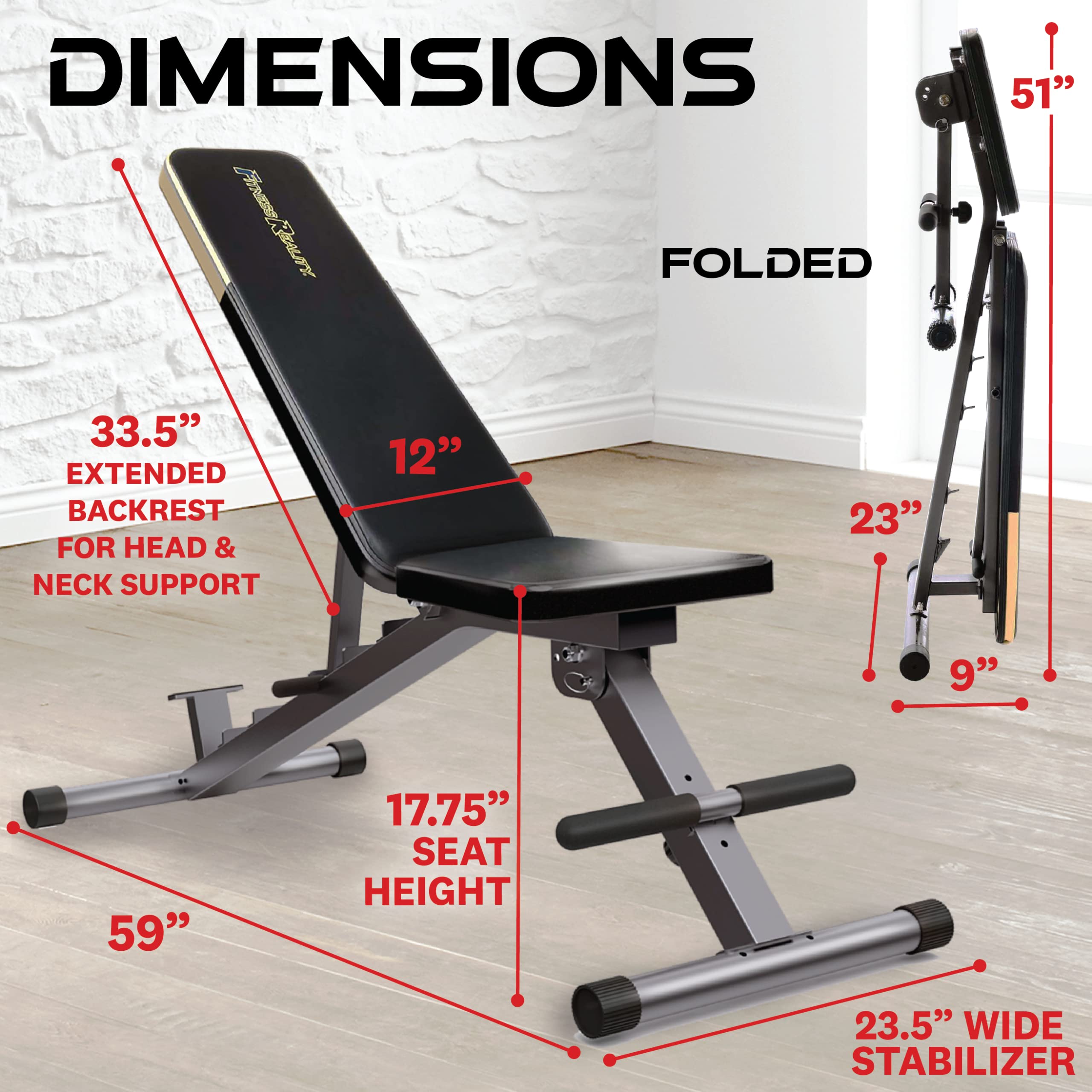 Fitness Reality 1000 Super Max - Adjustable Weight Bench Press For Incline Decline Workouts & Strength Training - Foldable For H
