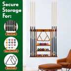 Iszy Billiards Pool Cue Rack - Billiard Pool Stick And Ball Holder Only - 100% Wood Wall Mount Holds 6 Cues And 16 Balls - Pool