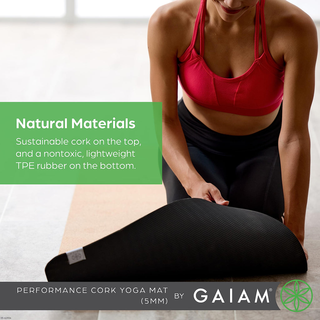 Gaiam Yoga Mat Cork - Great For Hot Yoga, Pilates (68-Inch X 24-Inch X 5Mm Thick), Black/Brown