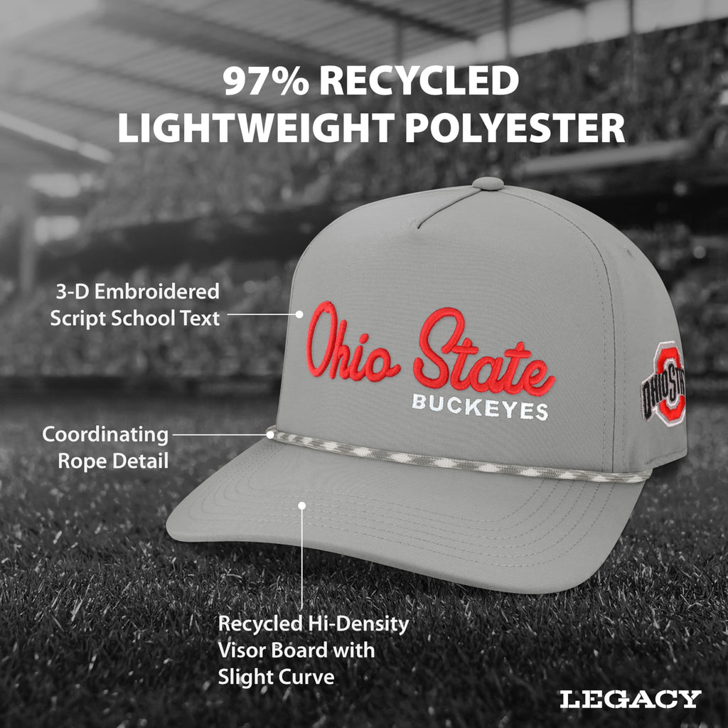 Legacy NCAA Officially Licensed Rope Hat, Ohio State Buckeyes, Lightweight Cap for Men & Women, Caddy Adjustable (Caddy), Grey/G