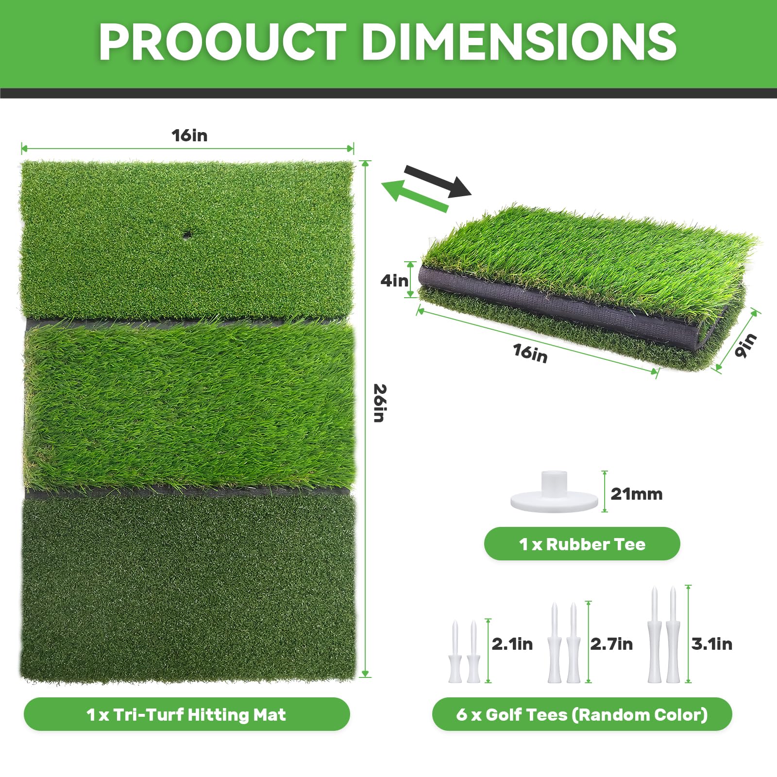 Cosportic Golf Hitting Mat | Golf Training Mat For Swing/Driving/Chipping With Advanced Artificial Turf, Golf Practice Mat 16''X