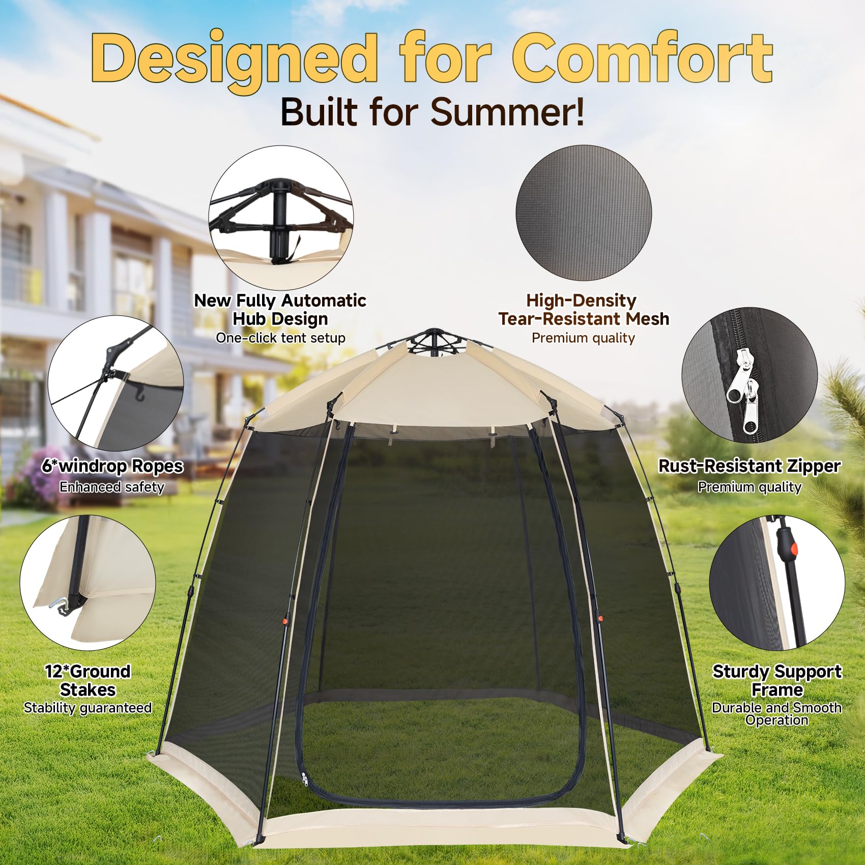 Alvantor Screen House Gazebo, 4-6 Person Pop Up Screen Tent, Instant Screen Room With Carry Bag, Outdoor Mosquito Tent Camping,