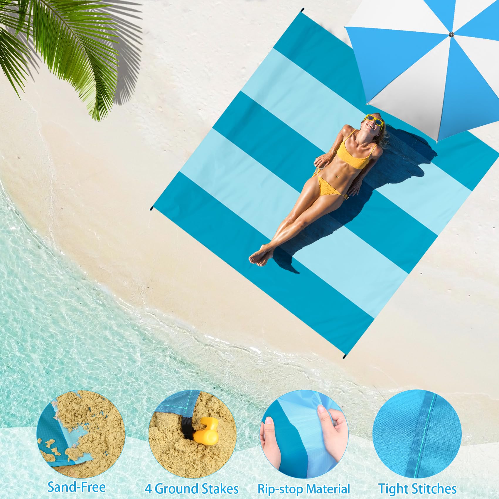 Bydoll Beach Blanket 78''X81'' Waterproof Sandproof Suits1-4 Adults Oversized Lightweight Large Blanket Picnic Mat For Beach San