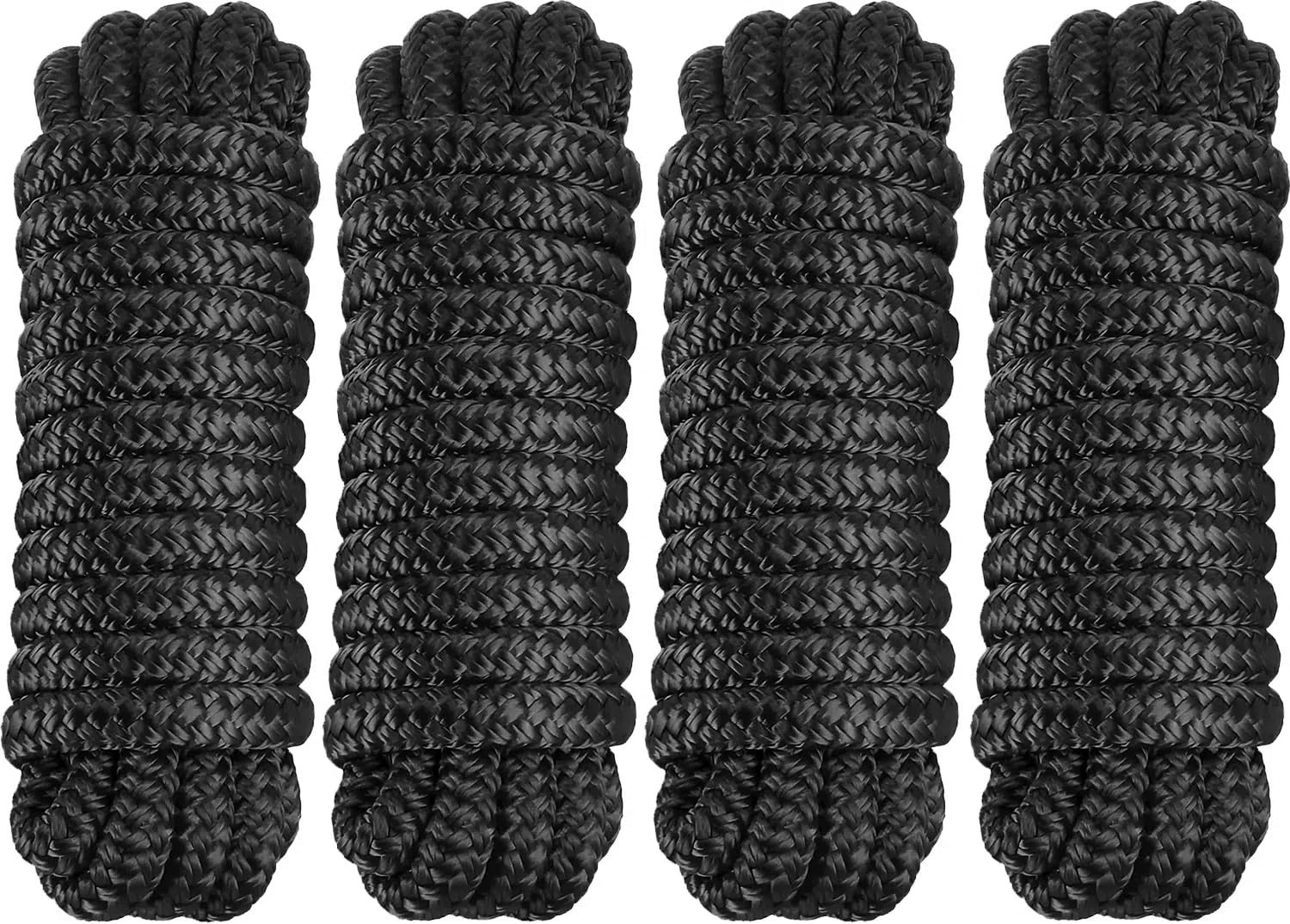 PACTHSD 4 Pack Dock Lines 3/8 x 15 - Marine Grade Nylon Boat Ropes with 12 Eyelet for Docking and Mooring - Double Braided Boat