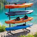 Noliven 4 Tier Freestanding Kayak Storage Rack, Adjustable Kayak Racks, 4 Detachable 360 Wheels with Brakes & Adjustable Feet, C