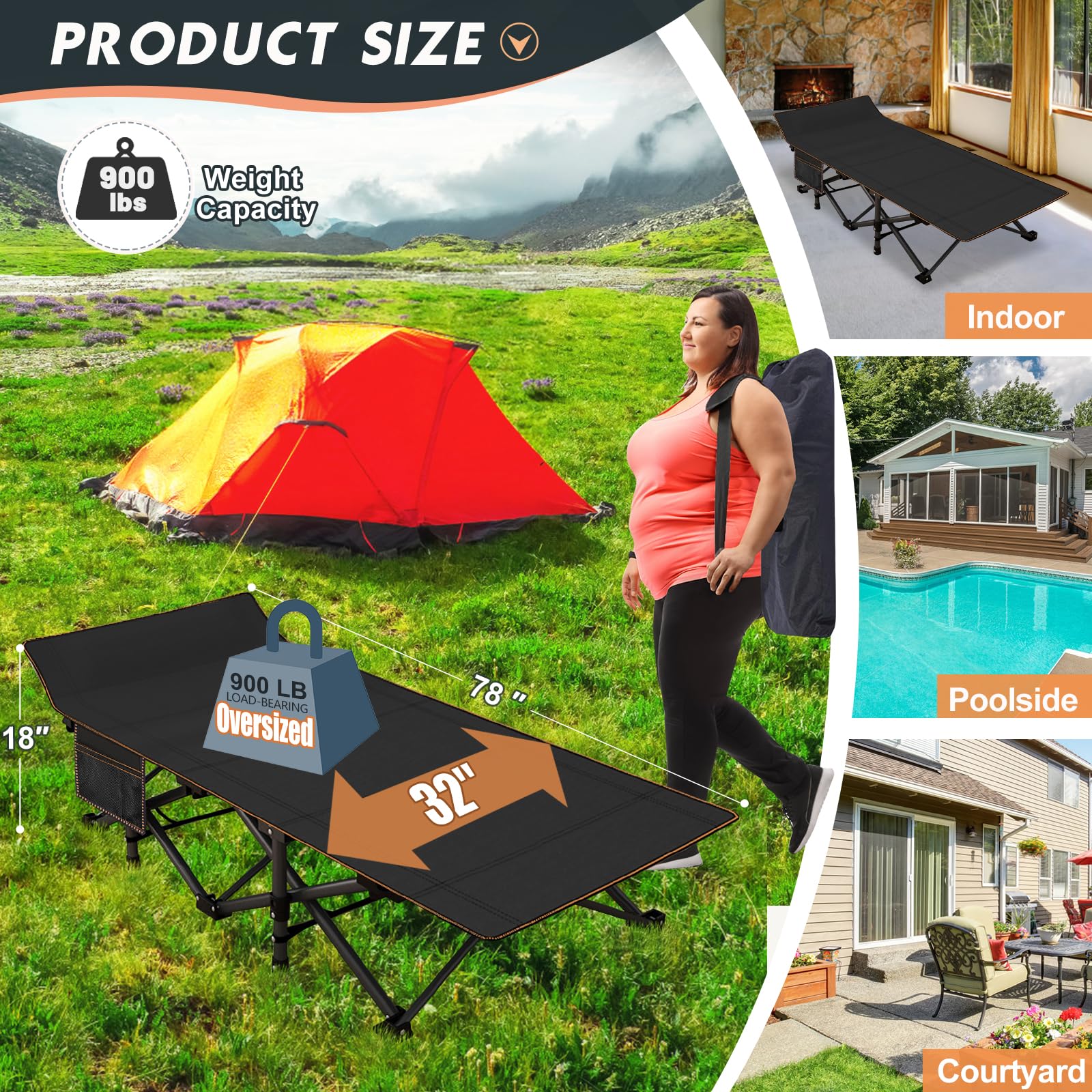 Mophoto Oversized Folding Camping Cot For Adults, 78 X 32 Xxl Heavy Duty Sleeping Cots For Adults Portable Sleeping Bed Outdoor