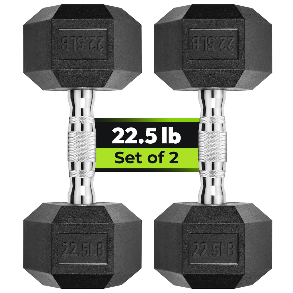Hex Dumbbell Rubber Encased Dumbbell Strength Training Hex Dumbbell, Hand Weight For Workout & Exercise/Pair Of 22.5Lb