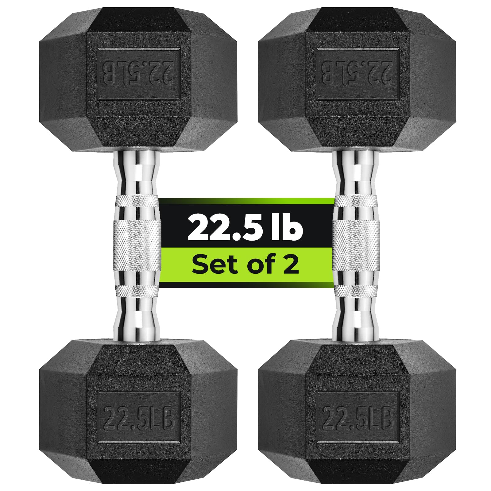 Hex Dumbbell Rubber Encased Dumbbell Strength Training Hex Dumbbell, Hand Weight For Workout & Exercise/Pair Of 22.5Lb