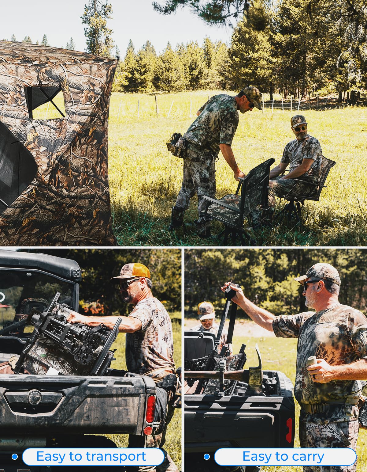 Kemimoto 360 Degree Silent Swivel Blind Hunting Chair, 320 Lbs Camo Height Adjustable Quick Folding Portable Comfortable Hunting