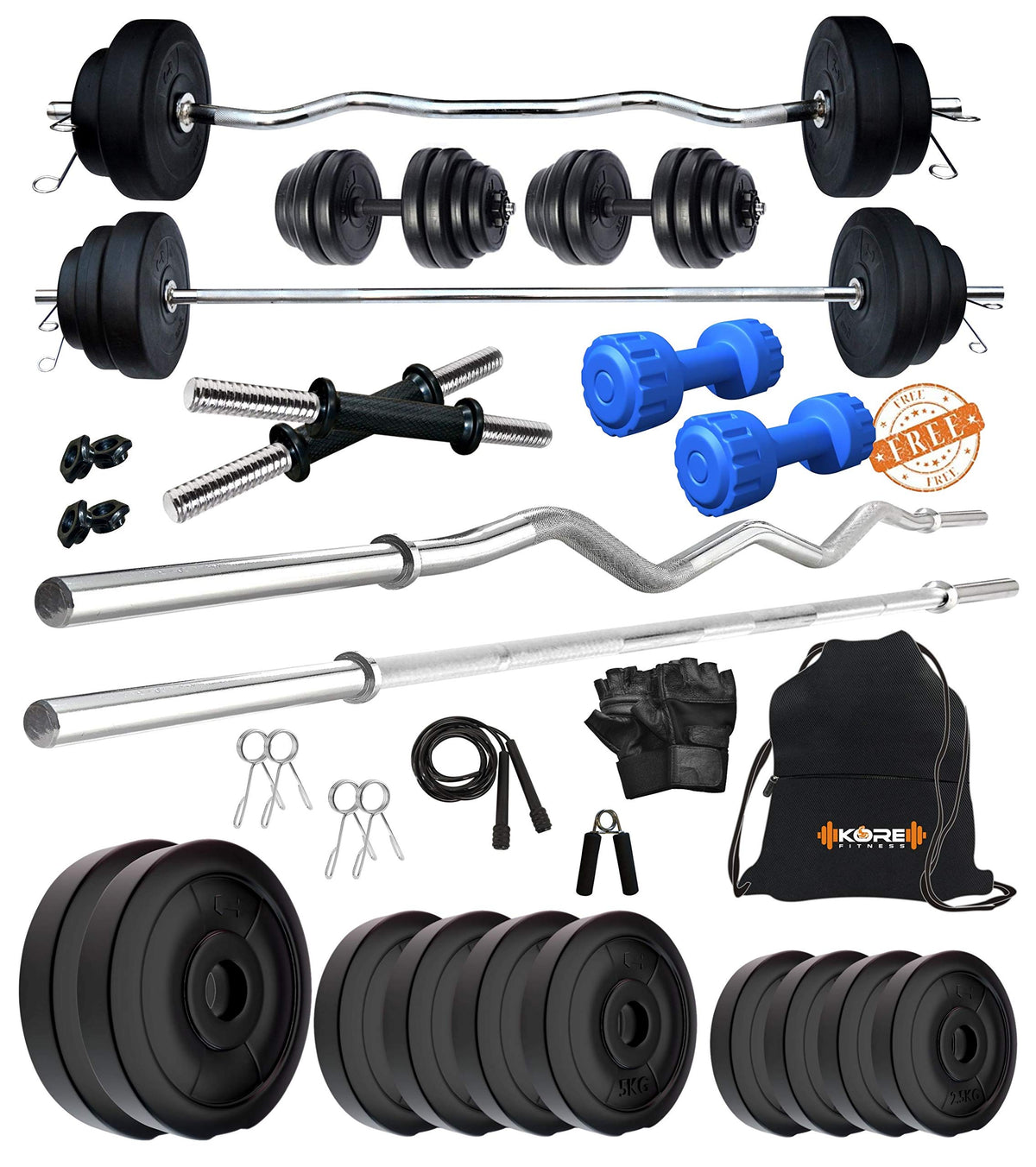 Kore Pvc 50 Kg Combo 343 With Pvc Dumbbells Home Gym Kit, Multicolour