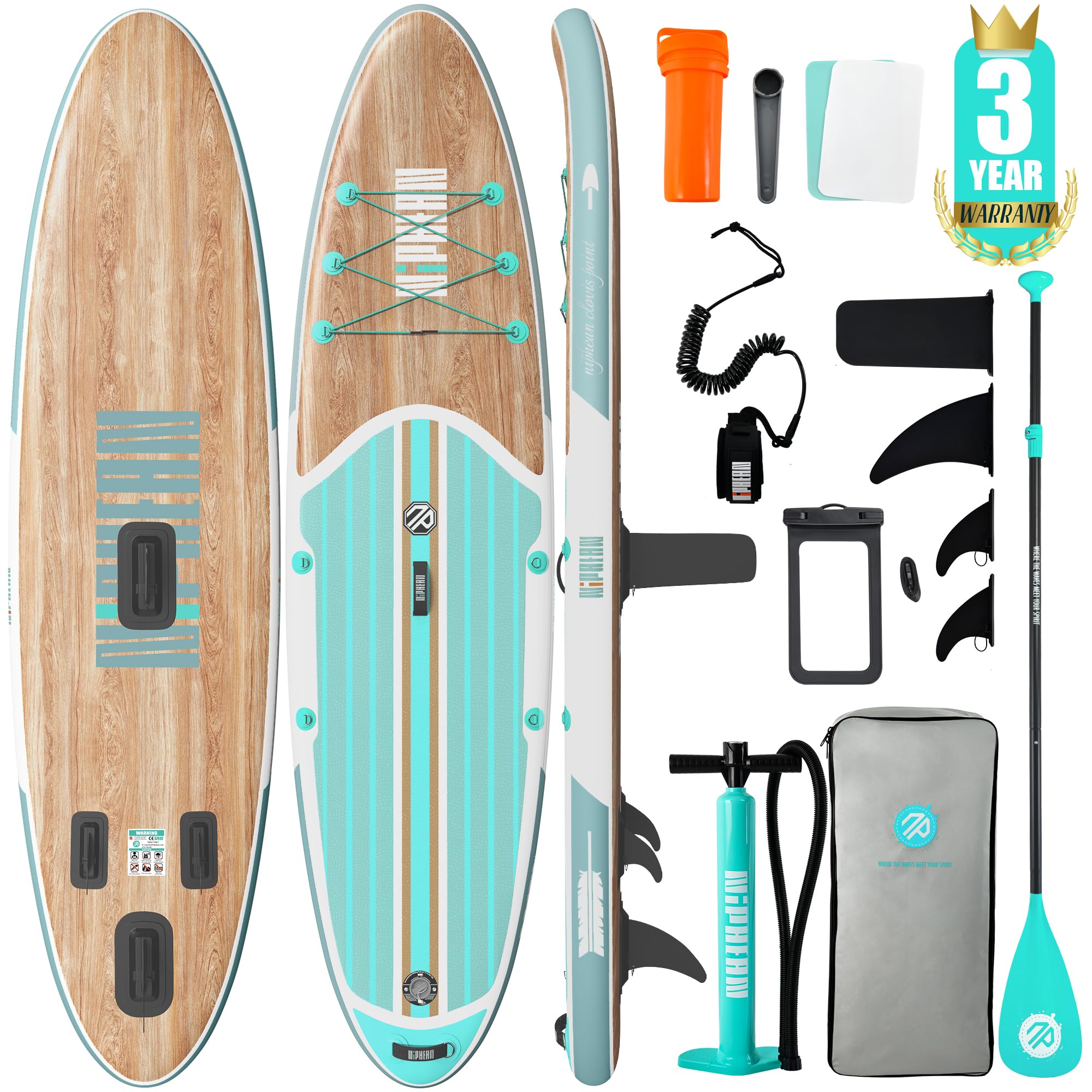 Niphean Inflatable Stand Up Paddle Board with Stabiltrac Fin Design and SUP Accessories, Anti-Slip EVA Deck, 106 Inflatable Padd