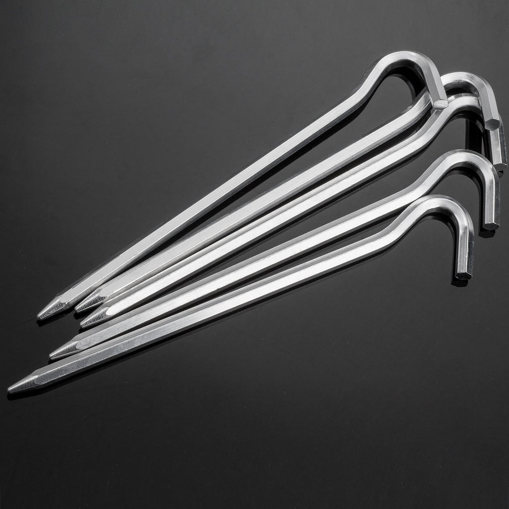 Tent Pegs - 12Pcs Aluminium Tent Stakes Pegs With Hook - 7 Hexagon Rod Stakes Nail Spike Garden Camping Pegs For Pitching Campin