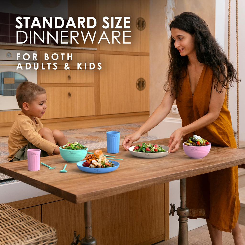 Dinethics Wheatstraw Dinnerware Sets For 4 - Alternate To Plastic Dishes - Dishwasher Safe Microwave Plates - Unbreakable Dinner