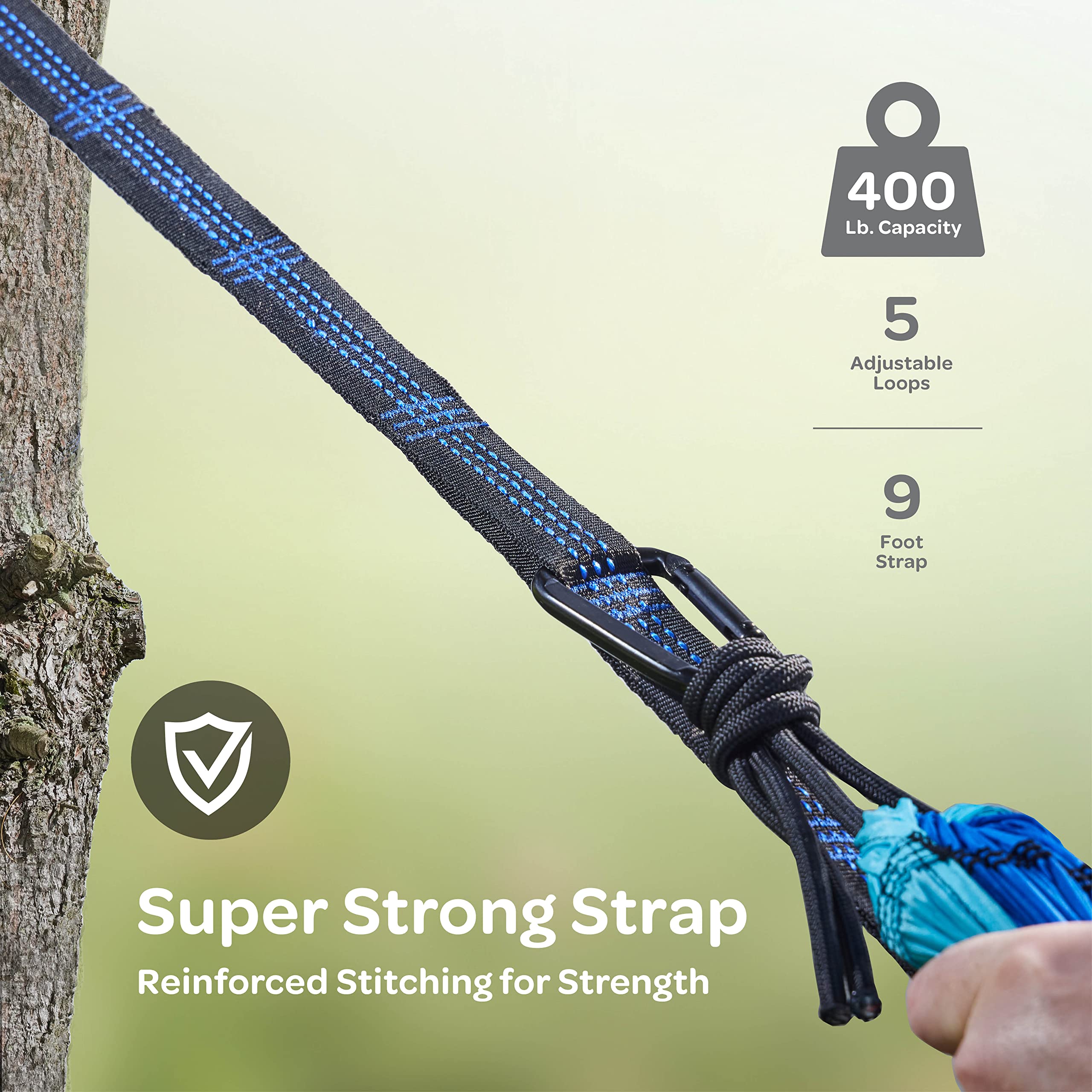 Durable Hammock 400 Lb Capacity - Lightweight Nylon Camping Hammock Chair - Double Or Single Sizes W/ Tree Straps And Attached C