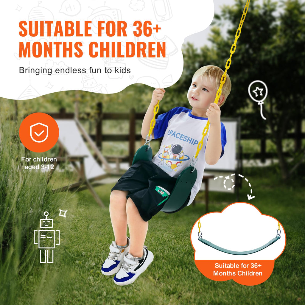 2-Pack Swing Seats, Support 300 Lbs Swings Replacement For Outdoor Swing Set, With 66 Inch Coated Chains And Snap Hooks, Swing S