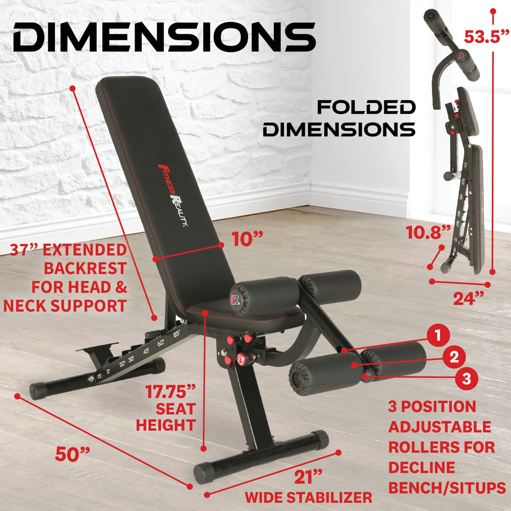 Fitness Reality 2000 Super Max Xl - Adjustable Weight Bench - Bench Press And Workout Bench For Incline Decline Strength Trainin