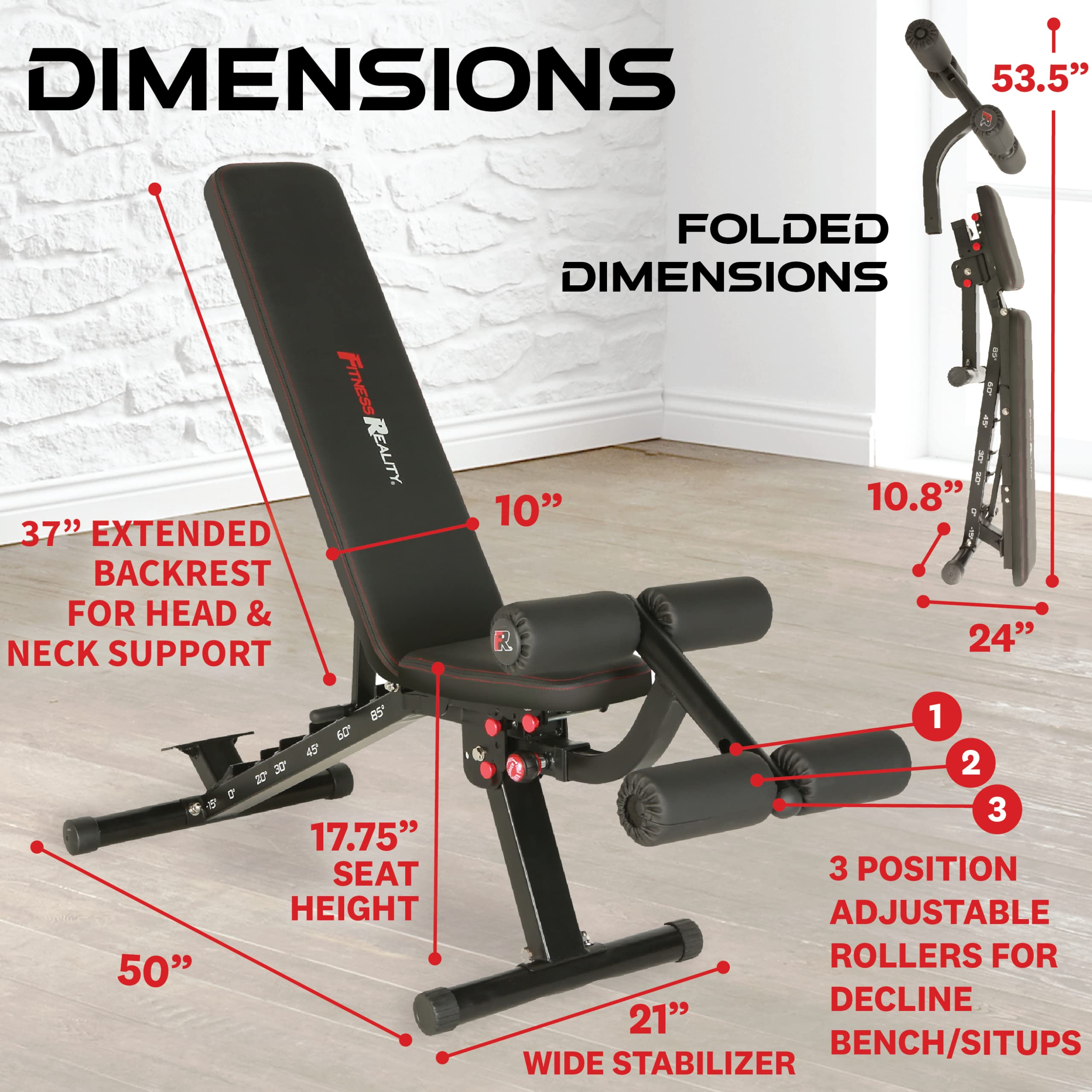 Fitness Reality 2000 Super Max Xl - Adjustable Weight Bench - Bench Press And Workout Bench For Incline Decline Strength Trainin