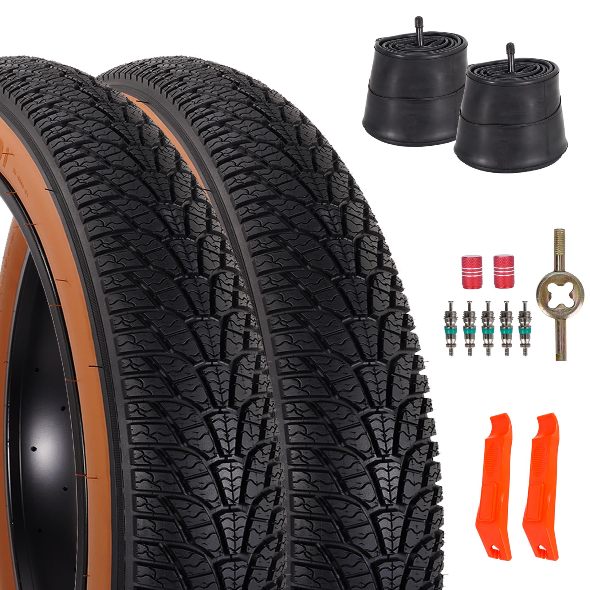 RUHUO 2-Pack 26x4.0 Fat Bike Tire, 26 Inch Mountain Bike Tires & Tubes Set, Folding Replacement Bicycle Tires with Tire Levers f