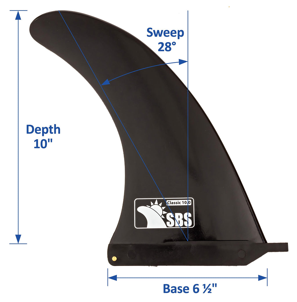 Sbs 10'' Surf & Sup Fin - Free No Tool Fin Screw - 10 Inch Center Fin For Longboard, Surfboard & Paddleboard