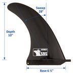 Sbs 10'' Surf & Sup Fin - Free No Tool Fin Screw - 10 Inch Center Fin For Longboard, Surfboard & Paddleboard