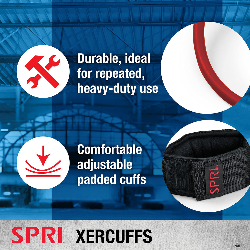 Spri Xercuff Leg Resistance Band Exercise Cord With Non-Slip Padded Ankle Cuffs, Blue, Heavy