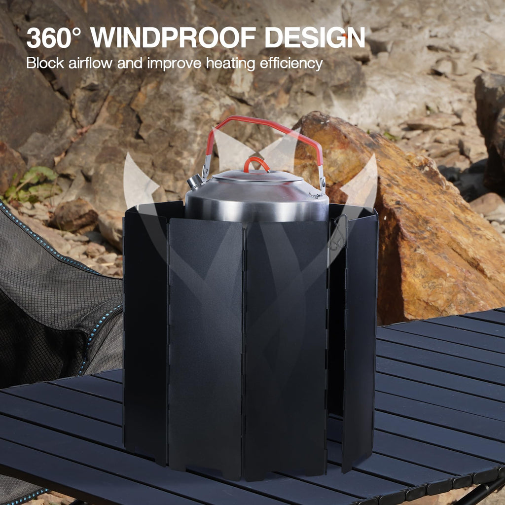 Redcamp 9.5 High Folding Outdoor Stove Windscreen, 10 Plates Aluminum Camping Stove Windshield With Carrying Bag, Lightweight Bu