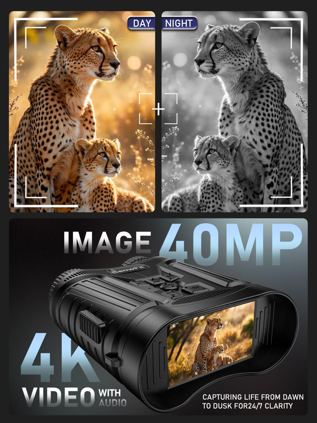 Geowfiitech Night Vision Goggles & 4K Night Vision Binoculars - 5000Mah Rechargeable Infrared Digital Binoculars | 3 '' Hd Scree