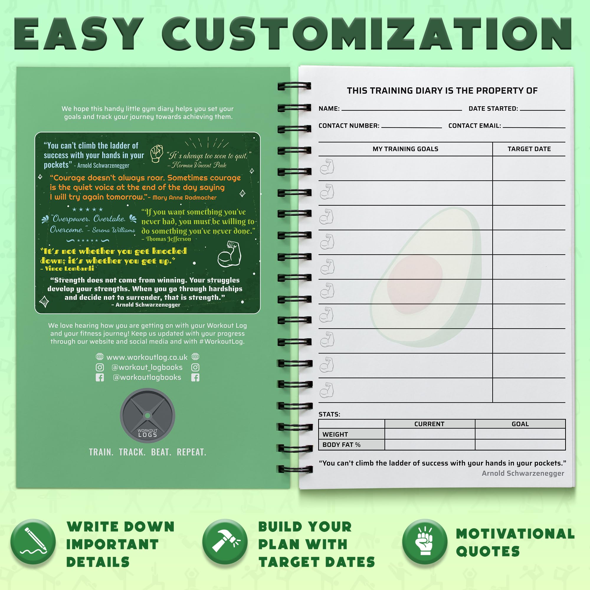 Workout Planner For Daily Fitness Tracking & Goals Setting (A5 Size, 6A X 8A, Avo Green), Men & Women Personal Home & Gym Traini
