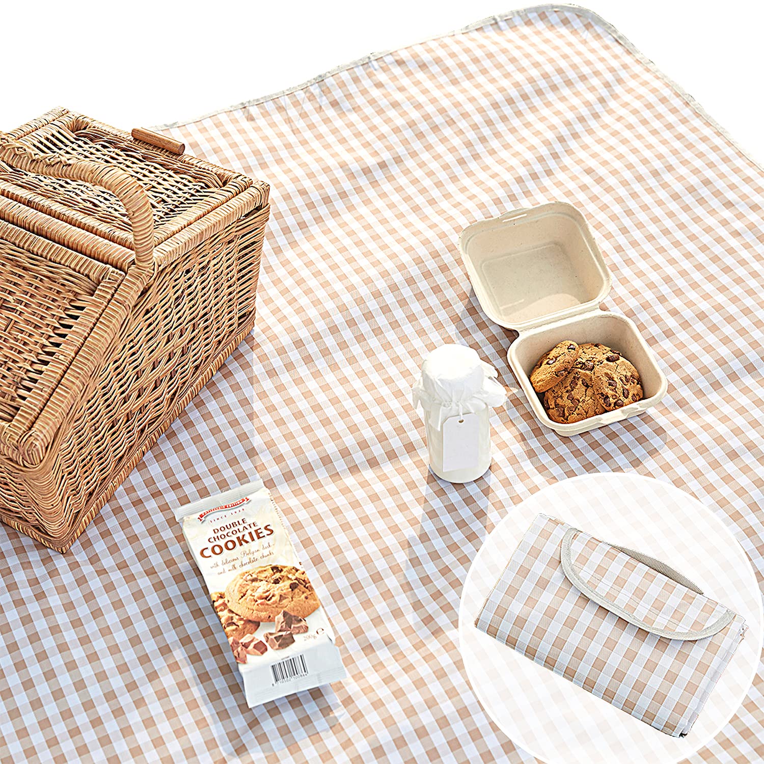 Cute Gingham Picnic Blanket, Waterproof Foldable, in Large 80x60in and Extra Large 80x80in, Portable Compact Beach Blanket, Over