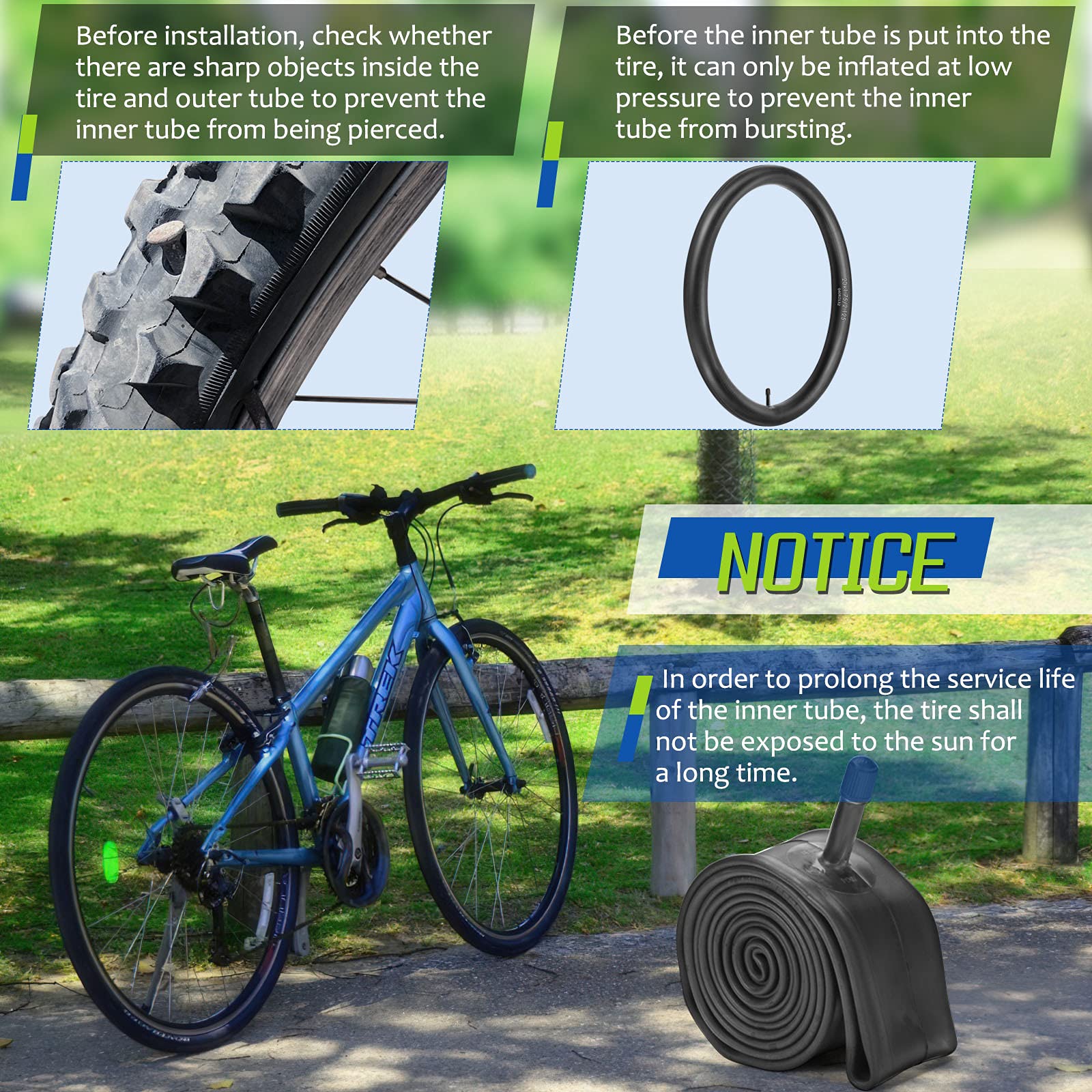24'' Bicycle Tubes Fit 1.75/1.95/2.125, 4 Pack Bike Interior Tube - Schrader Valve With 2 Tire Levers, Professional Bike Inner T