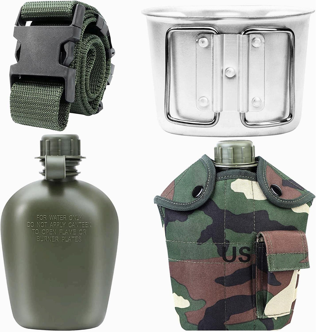 1 Quart Canteen Kit Portable Canteen Hydration Canteens Water Bottle With Reinforced Nylon Bottle Pouch Cover Bag,Aluminum Cup A