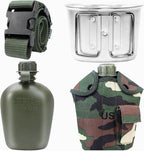 1 Quart Canteen Kit Portable Canteen Hydration Canteens Water Bottle With Reinforced Nylon Bottle Pouch Cover Bag,Aluminum Cup A