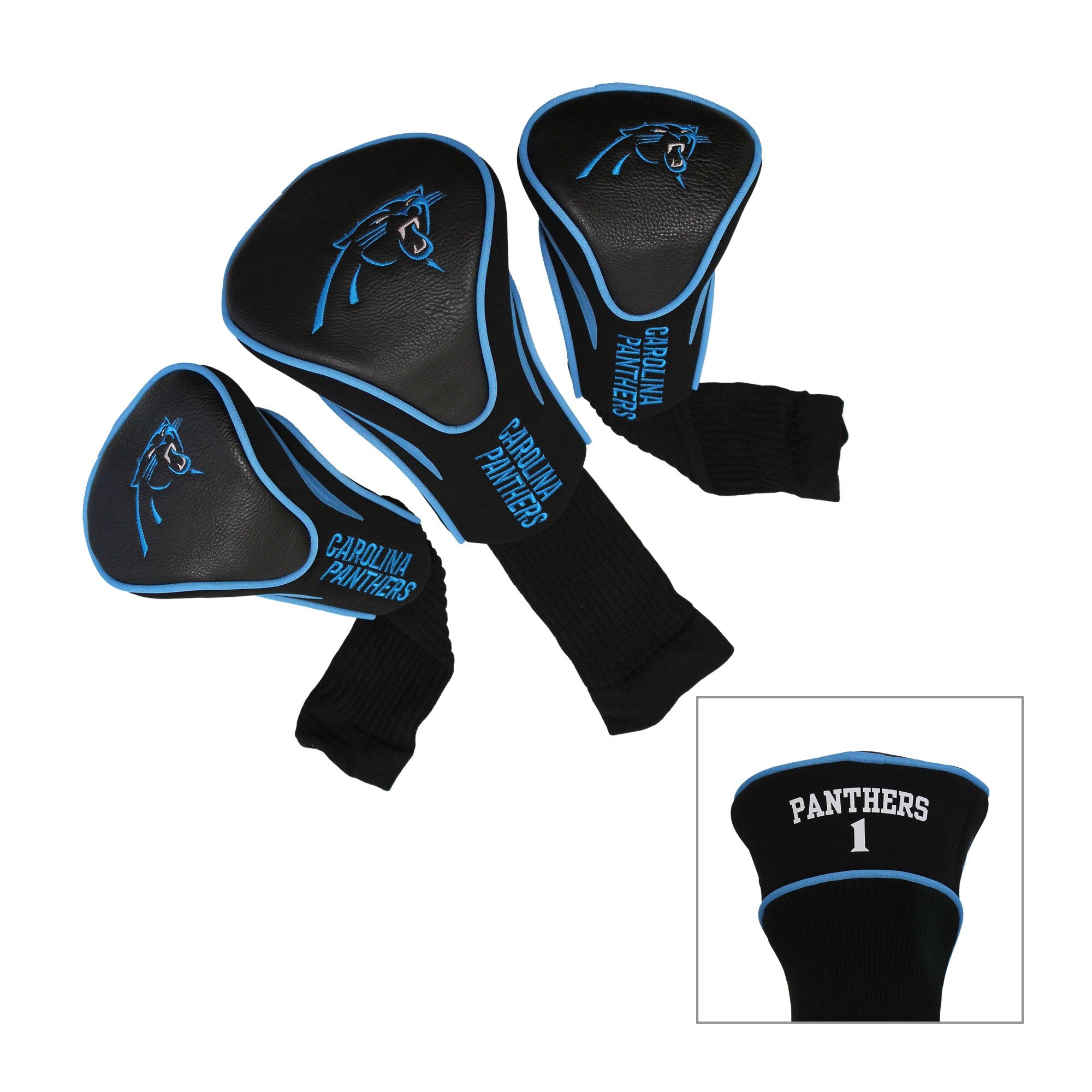 Team Golf NFL Carolina Panthers Contour Golf Club Headcovers (3 Count) Numbered 1, 3, & X, Fits Oversized Drivers, Utility, Resc