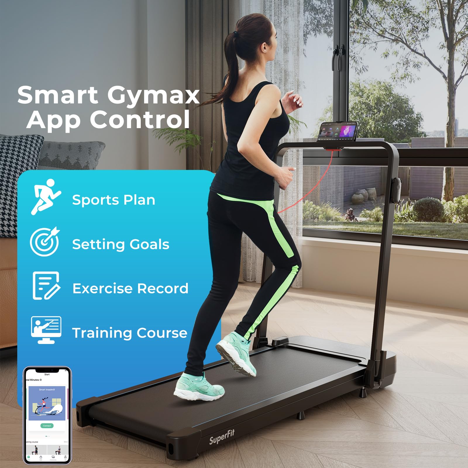Goplus 2 In 1 Folding Treadmill, 300 Lbs Capacity Walking Pad With Handle Bar, Under Desk Treadmill With Remote & App Control An