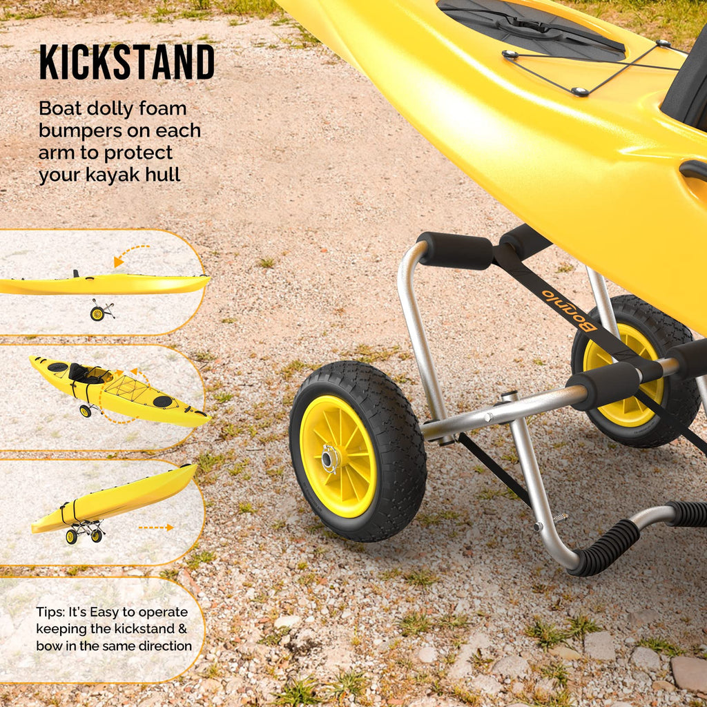 Bonnlo Universal Kayak Carrier - Trolley For Carrying Kayaks, Canoes, Paddleboards, Float Mats, And Jon Boats - Inflation-Free S