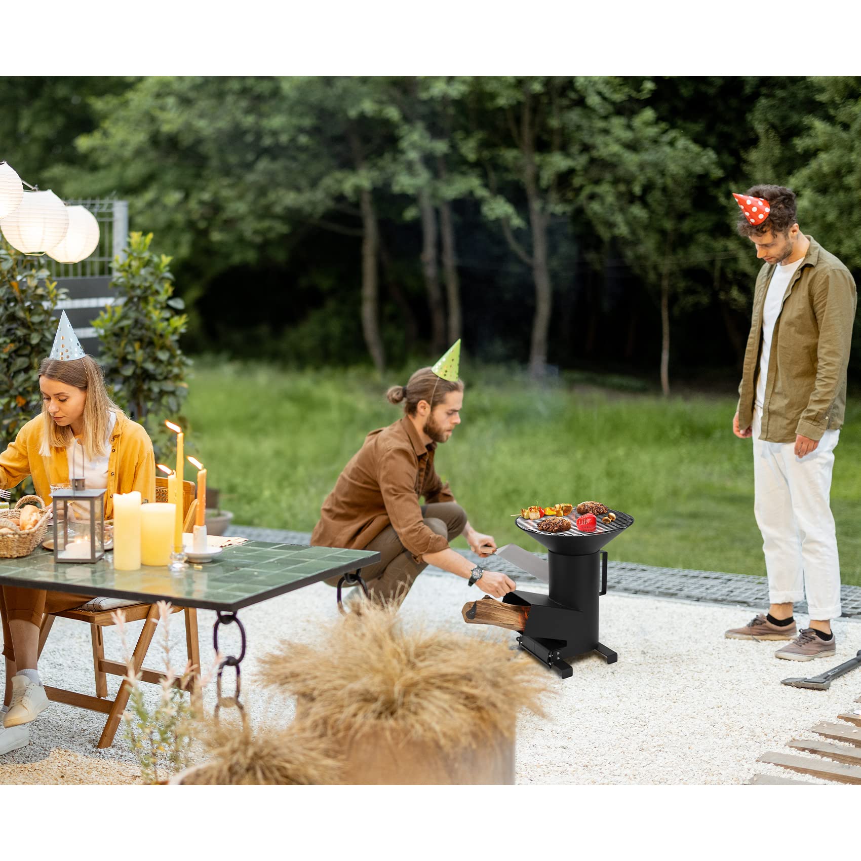 Onlyfire Outdoor Living 3-In-1 Camp Rocket Stove With 14.5 Cooking Grate, 18 Griddle And Cooktop, Portable Wood Burning Camping