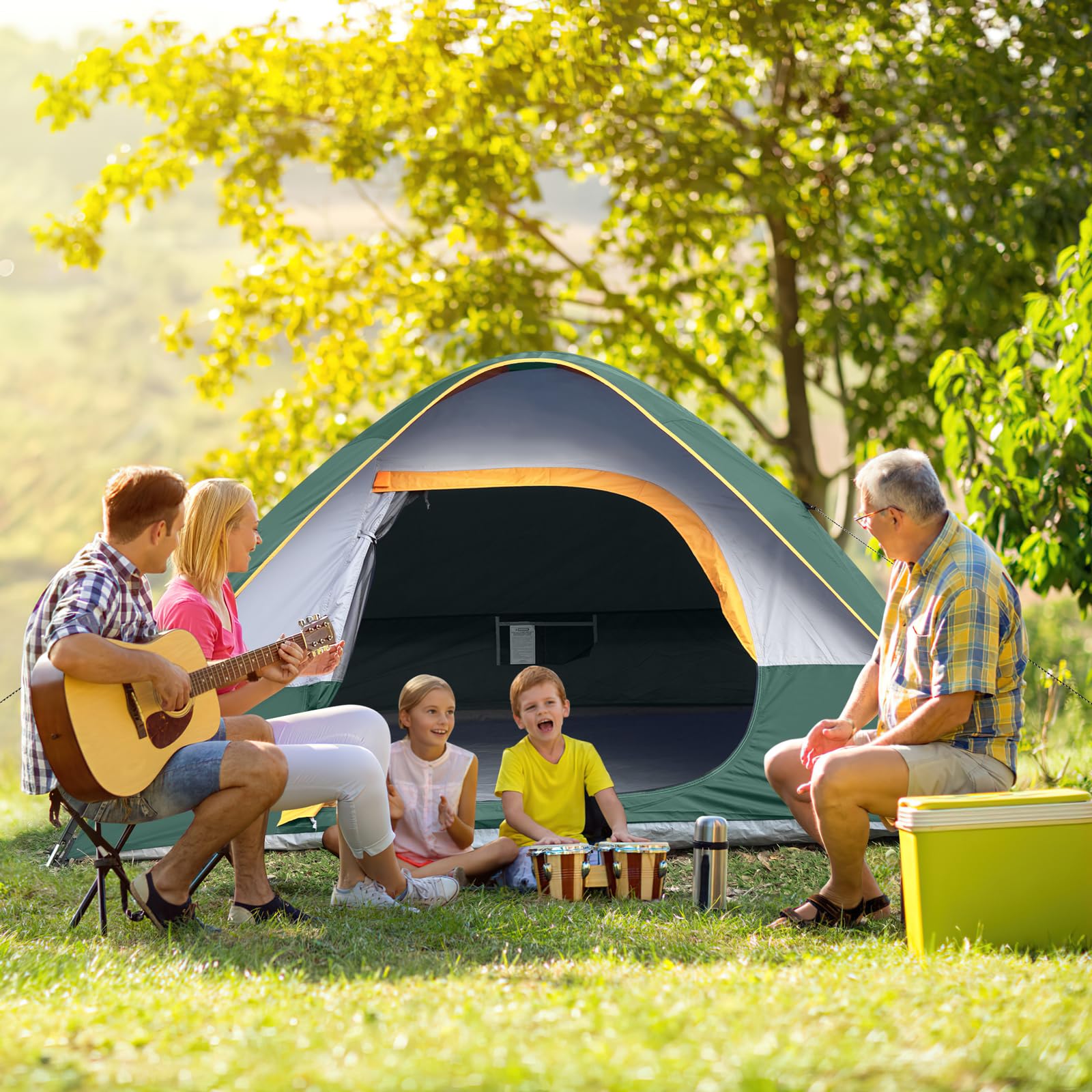 Camping Tent 4 Person, Waterproof Windproof Tent With Rainfly Easy Set Up-Portable Dome Tents For Camping (Dark Green)